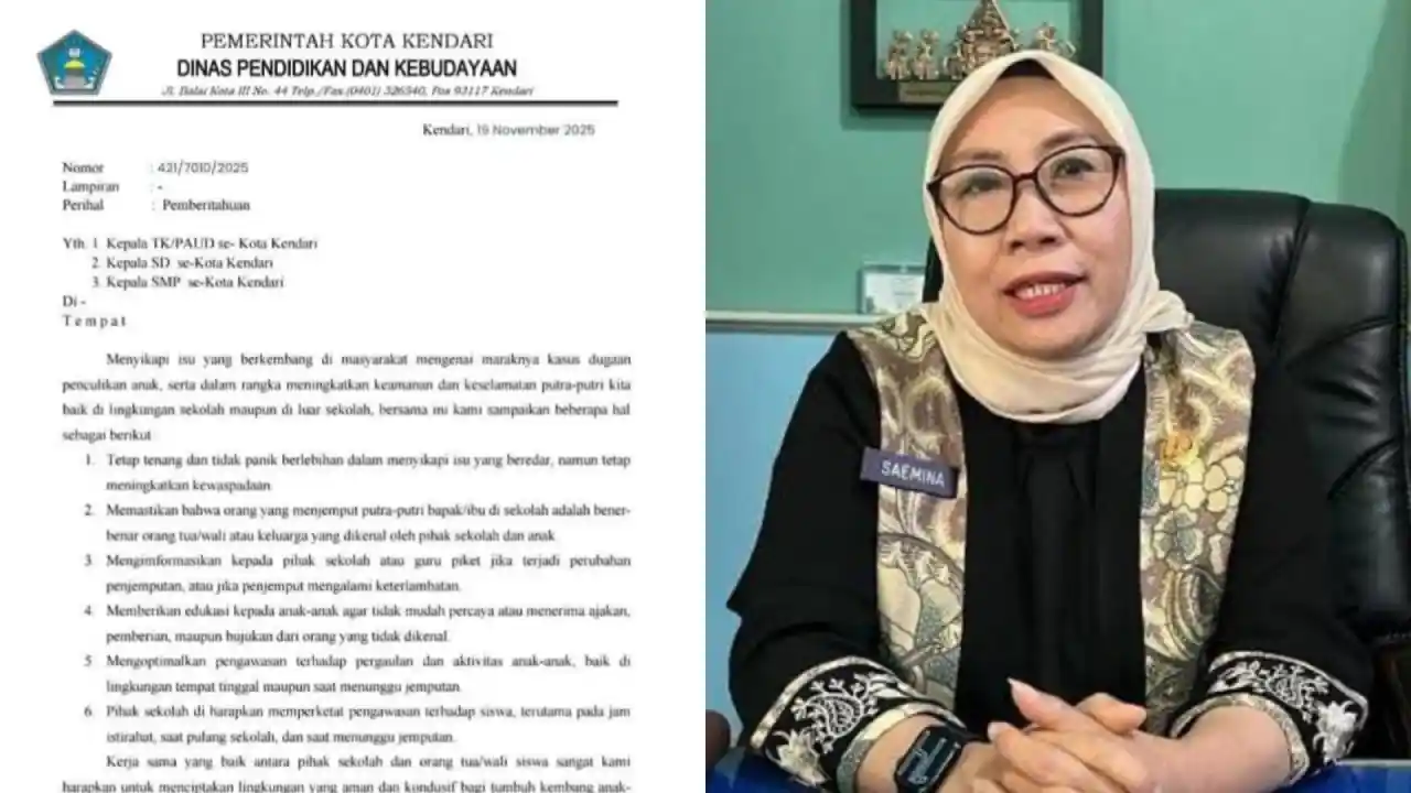 Kepala Dinas Pendidikan dan Kebudayaan Kota Kendari, Saemina mengeluarkan surat himbauan untuk seluruh sekolah di Kota Kendari. Foto: Ist.