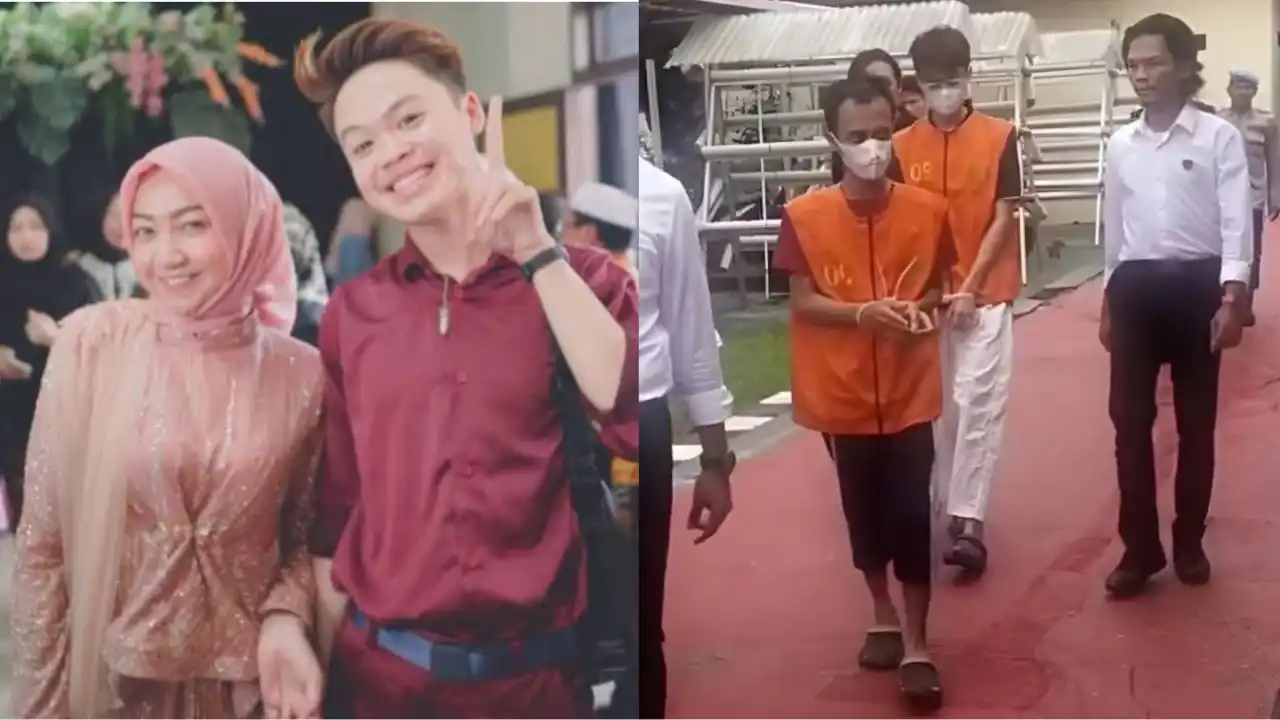 Fazar Bungas (baju orange) dan pasangannya digiring ke Aula Polres Balangan. Foto: Repro Kilksulsel.