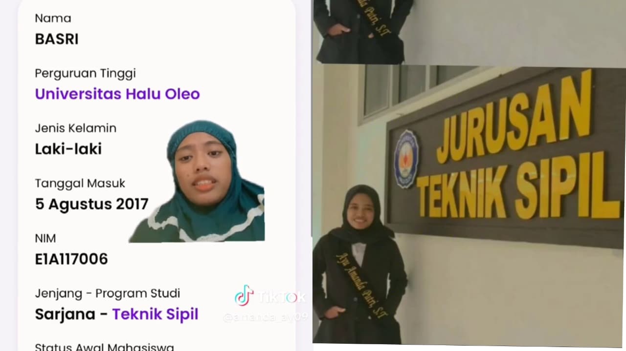 Tangkapan layar dari video TikTok akun @Ayu Amanda yang meluapkan kekesalannya karena datanya sebagai alumni UHO Kendari diganti. Foto: akun tiktok @Ayu Amanda