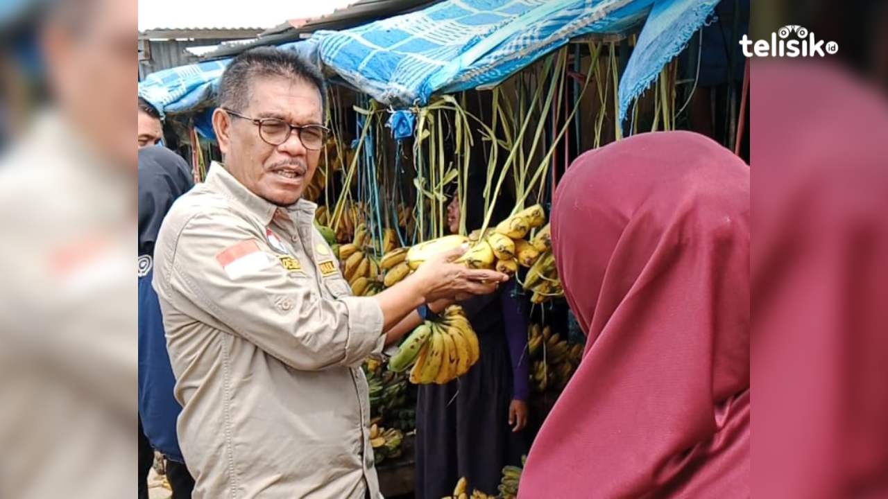 Wabup Muna, La Ode Asrafil Ndoasa saat memantau harga pisang di Pasar Sentral Laino. Foto : Sunaryo/Telisik