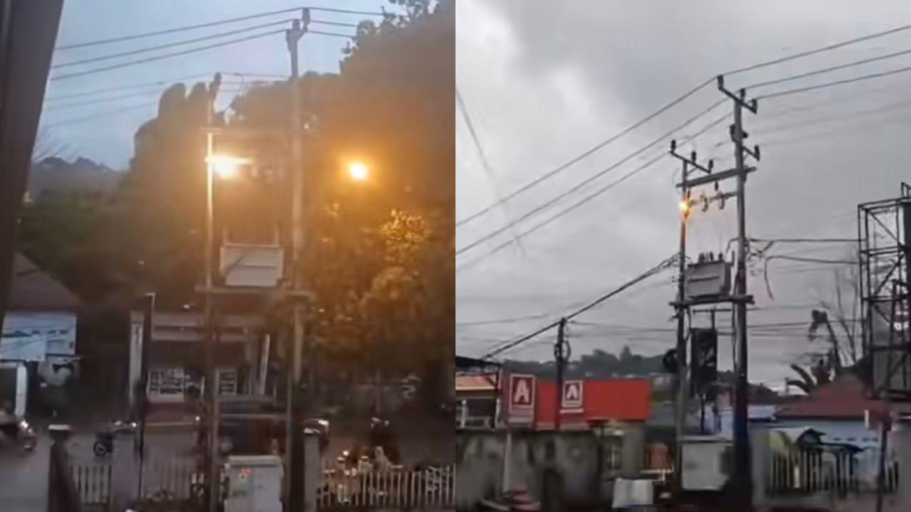 Gardu listrik yang terbakar di wilayah sekitar BRI Wolio, Kota Baubau. Foto: Screenshot video