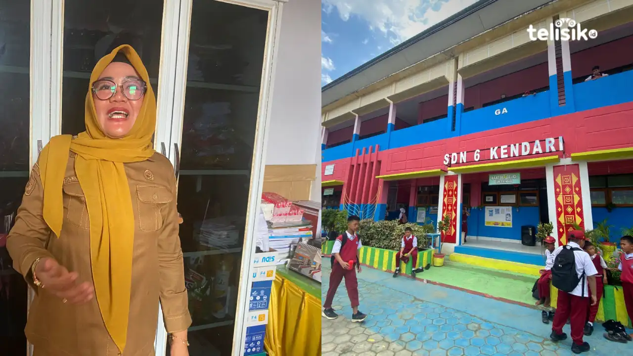 Kepala SDN 6 Kendari, Purnama Kalenggo, saat ditemui di ruang kerjanya, memberikan keterangan terkait kegiatan dan program pendidikan di sekolah. Foto: Uci/Telisik