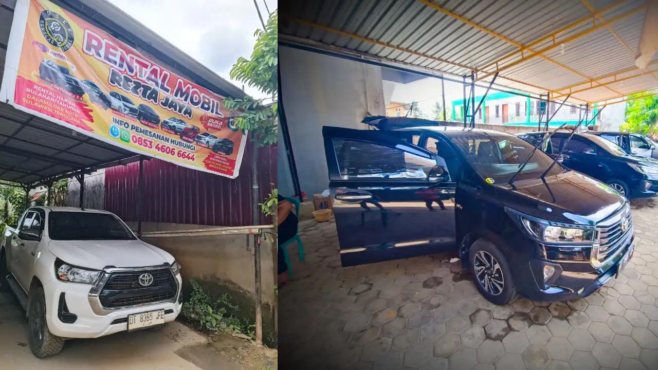Beberapa kendaraan di Rental Mobil Rezta Jaya milik Ketua RentCar Indonesia DPD Sultra, Rahmat Hadiatullah AG mengaku lesu jelang lebaran. Foto: Ist.