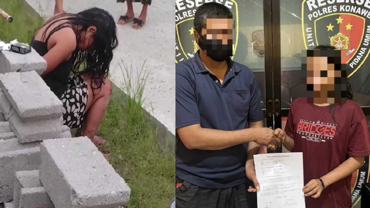 Seorang wanita di Konawe sempat diamankan warga setelah diduga hendak mencuri, namun berakhir damai setelah korban memaafkannya. Foto: Ist.
