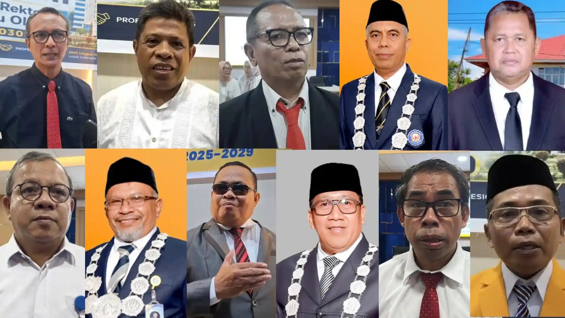 Sebelas bakal calon Rektor UHO Periode 2026-2030, yakni Prof Ruslin, Prof Takdir Saili, Dr Baru Sadarun, Prof Azhar Bafadal, Prof Edy Karno, Prof Ida Usman, Prof La Ode Santiaji Bande, Prof Ma'ruf Kasim, Dr Muliddin, Prof Yusuf Sabilu, dan Dr Herman. Foto