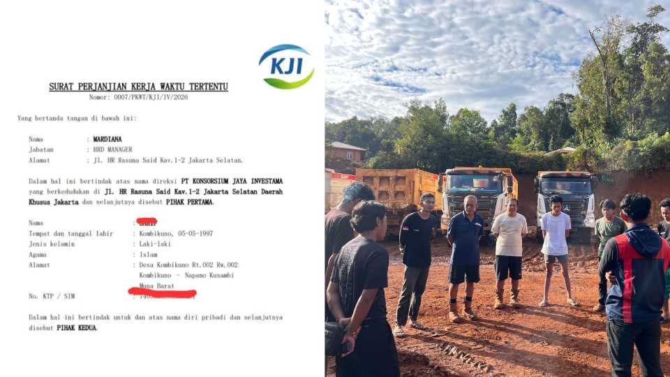 Surat perjanjian kerja waktu tertentu (PKWT) salah satu karyawan PT Konsorsium Jaya Investama (KJI). Foto: Ist.