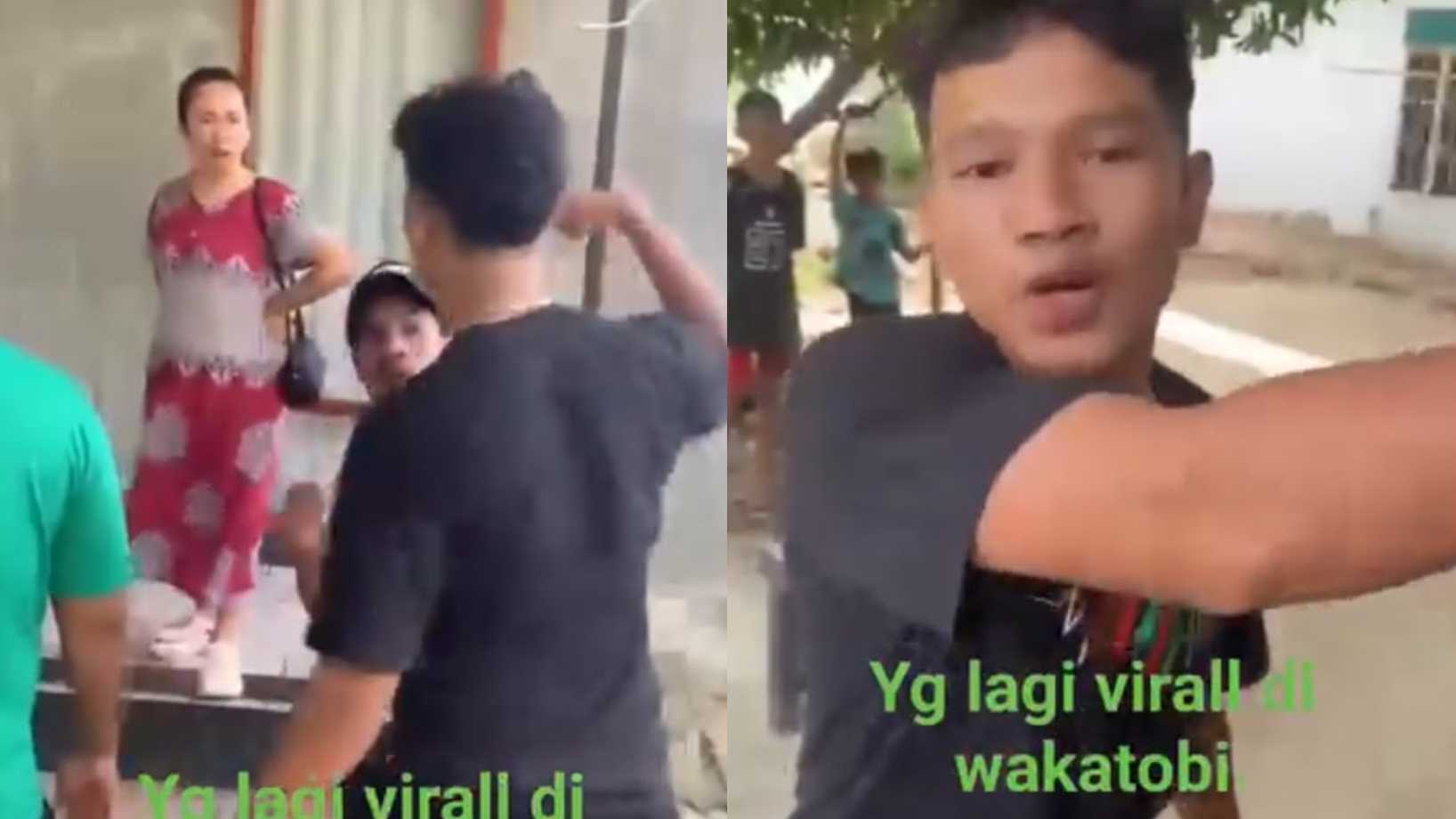 Video yang memperlihatkan cekcok antara anak dan ibu tiri di Wakatobi yang viral, diduga perkara harta peninggalan. Foto: Screenshot video