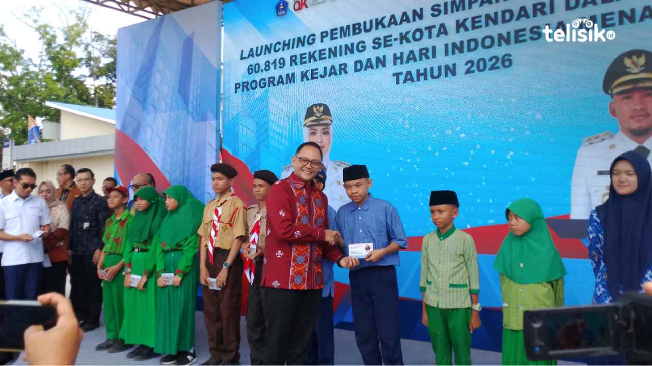 Launching pembukaan rekening Simpanan Pelajar (Simpel) 60.819 rekening se-Kota Kendari terkait program KEJAR dan Hari Indonesia Menabung (HIM) tahun 2026, Rabu (22/7/2026). Foto : Marfat/Telisik