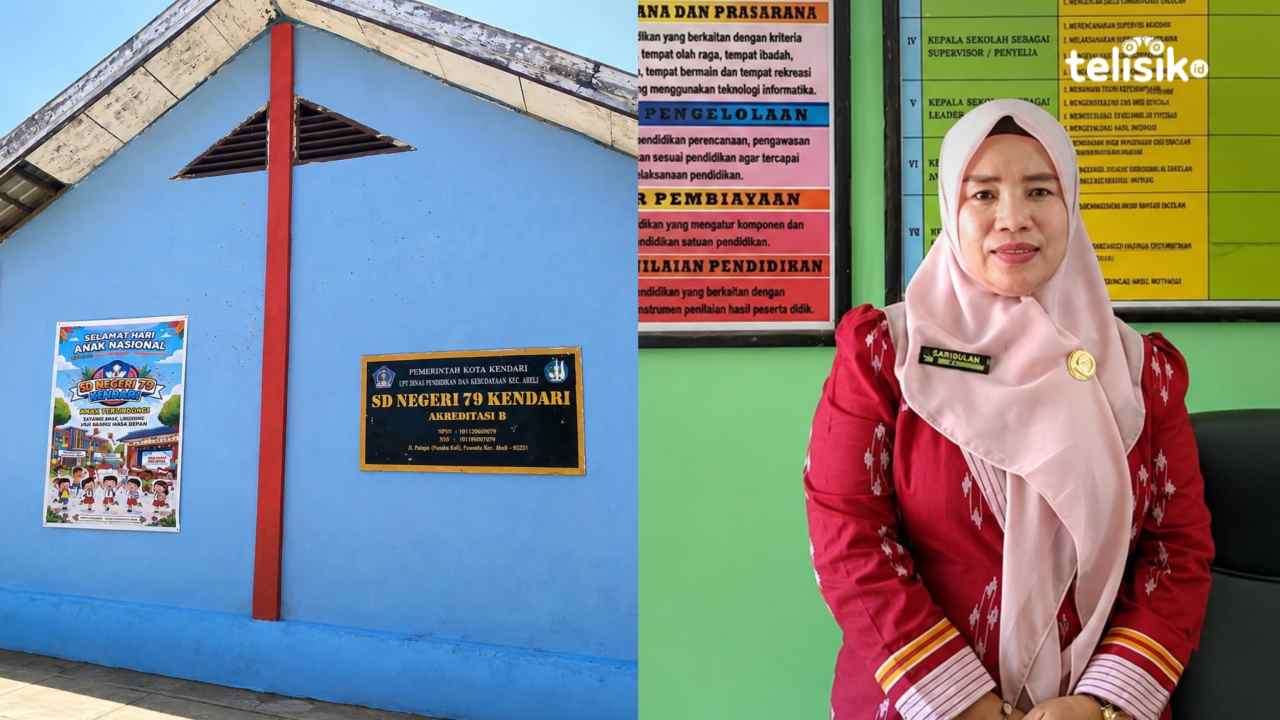 Kepala SDN 79 Kendari, Saribulan, menerapkan program 7 Kebiasaan Anak Indonesia Hebat untuk membentuk karakter dan kebiasaan positif siswa. Foto: Meliana Tasya/Telisik